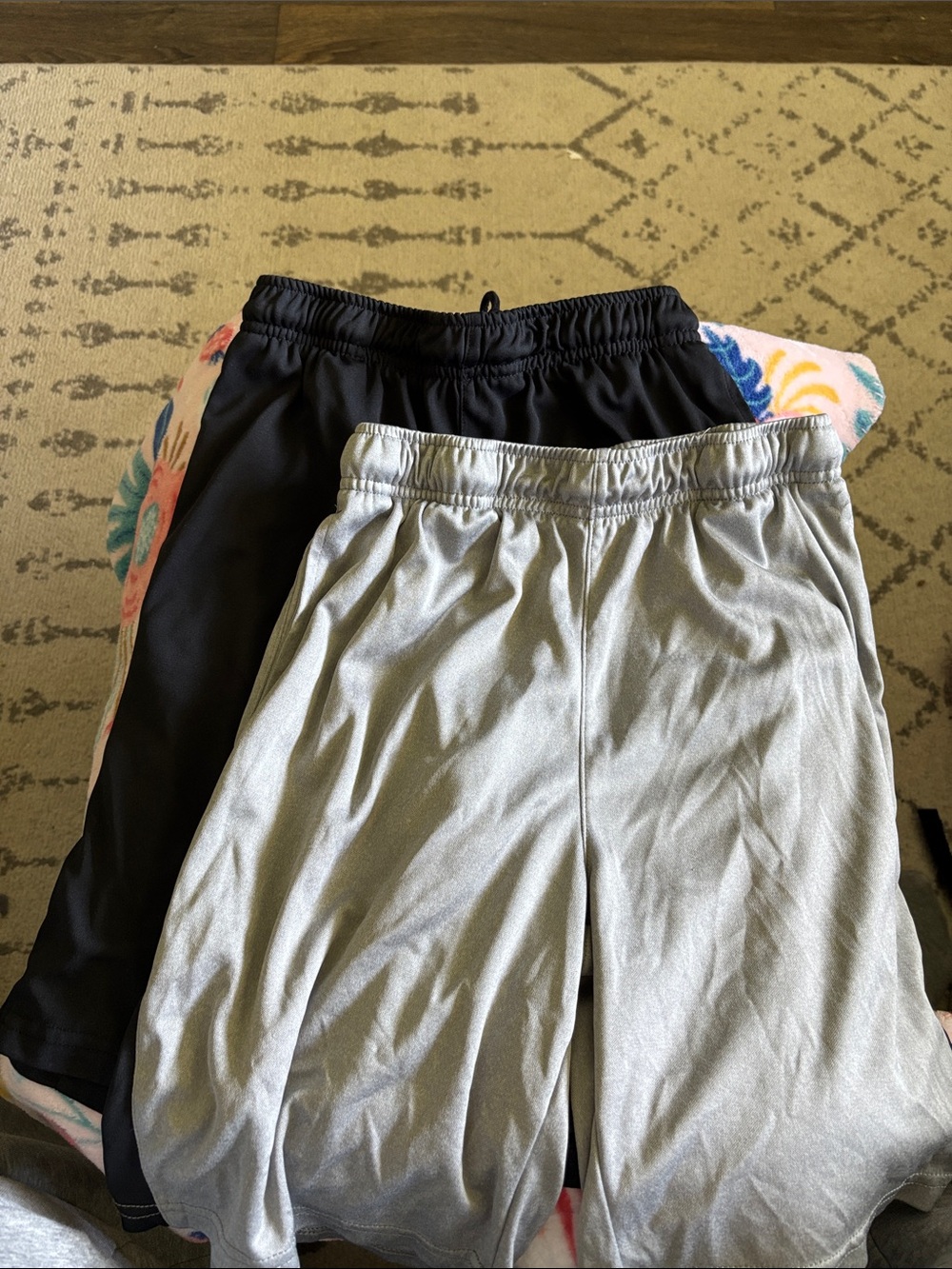 BCG 2 Pairs Black and Light Gray Kids Athletic Shorts - Elastic Waist